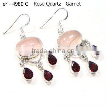 925 Sterling Silver Garnet & Rose Quartz Earrings