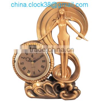 resin craft golden clock home decoration desk clock sexy lady figure resin clock