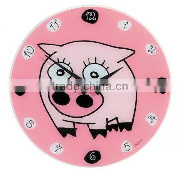 Lovely pig design Tempered Glass wall clock