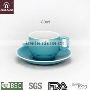 H0875 cyan glaze durable round oem coffee cup and saucer set porcelain