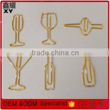 Hight Quality custom logo shinny gold wine glass shape paper clip for wine