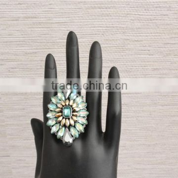 Green Color crystal rings china factory, wholesale fashion jewelry stretch rings