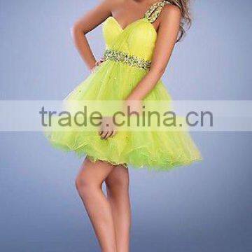 Style RZ-ed211 one shoulder beaded organza short/mini cocktail dress 2012