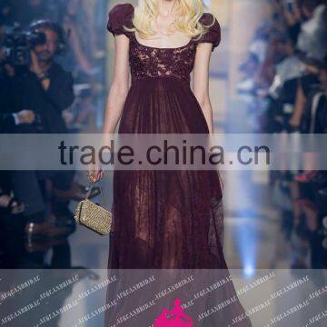 E04 Puffy Short Sleeve Lace Tulle vestido longo Burgundy Long Evening Dresses For Pageant Women