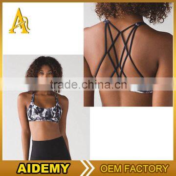 design custom nylon/spandex dry fit womens Strappy back sexy sports bra fitness yoga bra