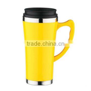 stainless steel travel mug 450ml yellow color mug