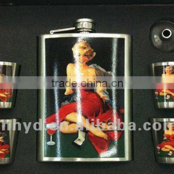 6oz stainless steel hip flask gift set with different color