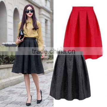 Stylish Lady Women's High Waist Vintage Style Pleated Swing Ball Gown Dark Print Skirt