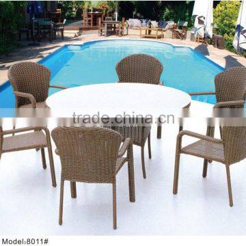 7pcs PE Synthetic rattan round dining table with 6 chairs