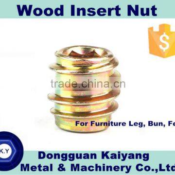 Insert Nut/ Wood Insert Nut / Hex Socket (Furniture Fastener); Bright(White)/Blue/Yellow Zinc Plated; M6, M8, M10