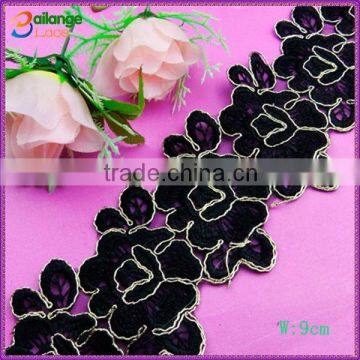 China manufacturer High quality Embroidered Chemical swiss voile black lace designs for garment