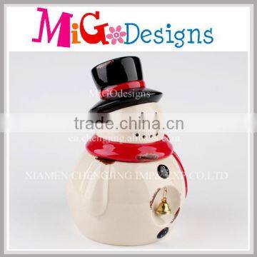 White Ceramic Snowman Pot with Bell & Lid Wholesale