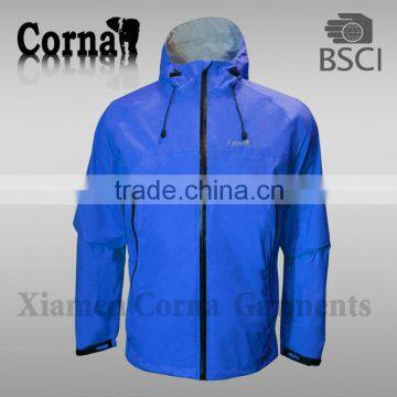Men's blue nylon 3 layer windbreaker jacket