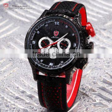 Genuine SHARK Date Day Display Quartz Stainless Steel Back Leather Men's Sport Quartz Watch