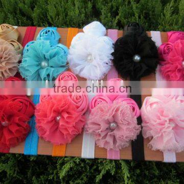 Baby Headbands with 2.5"Chiffon Shabby Flowers with Triple 4cm Rose Flowers TOP Elastic Headbands for Hair Accessories