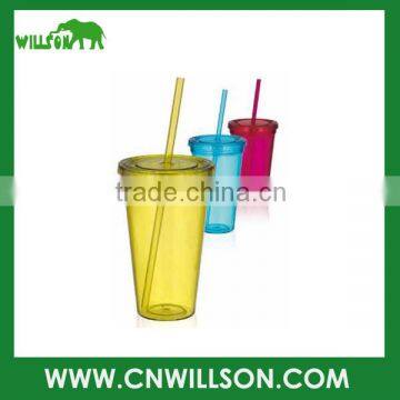 16oz different color clear plastic mug with beautiful straw