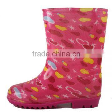 Pink loving heart pattern girls PVC rain boots cheap PVC boots