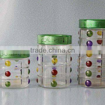 round beautiful hand drawing glass candy jar set