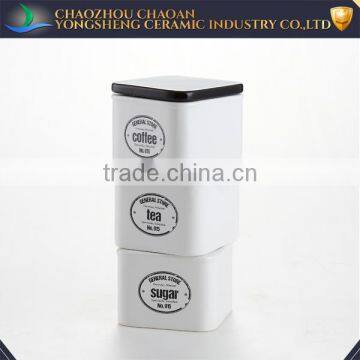 Ceramic 3pcs tea sugar & coffee canister sets with black lid