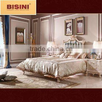 New Arrival European Hancarved Wooden Fabric Double Bed photo-2