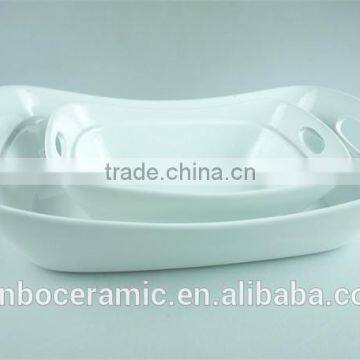 White Ceramic Baking Dish Rectangular Unique Shape Set 2 Hotel / Restaurant Large Bakeware Set photo-3