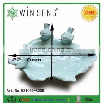 Garden Decor Glazed Leaf Bird Ceramic Porcelain Plate, Decorative Plate photo-3