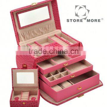 Glossy Crocodile Leather Jewelry Box with Bowknot Dust Mat