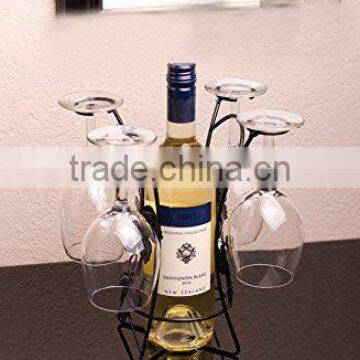 Wine Bottle &Glass Holder Hold 4 Long Stem Wine Glasses