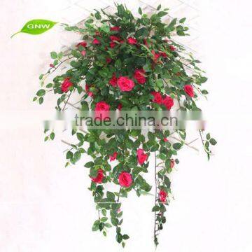 GNW FLV011 Green Leaf Fabric Artificial Hanging Rose Vines Colorful Flowers for Wedding Decoration