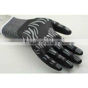 NMSAFETYanti Slip 13 Gauge Nylon and Spandex Liner Coated Balck Foam Nitrile and Grey Nitrile Stripes on Palm Safety Work Gloves photo-3