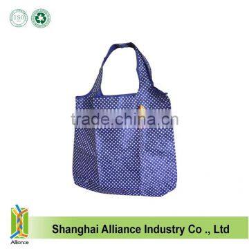 BLUE White Polka Dots Large Reusable Shopping Bag Wide Handles Eco-friendly tote bags