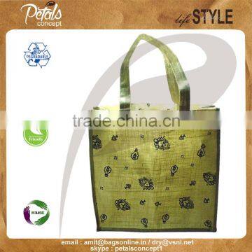 Natural jute bag with print & with jute self handle