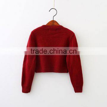 Fashion Kid Girls Rose Embroidery Short Kintted Sweater for Autumn photo-2