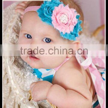 elastic rhinestone peral center chiffon fabric flower baby hair accessories headbands