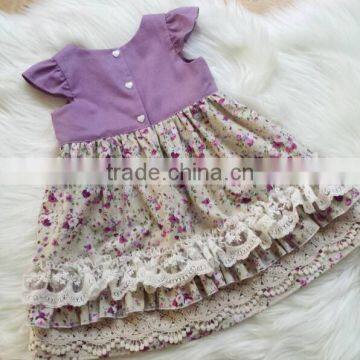 Girls One Piece Lace Dress Purple Top Floral Skirt Kids Frock Designs Pictures photo-5