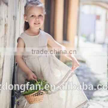 2017 New Style Wholesale Kids Clothing.Linen Flower Girl Dress Lace Children Long Frocks Designs photo-3