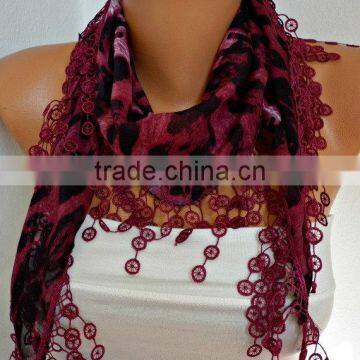 Burgundy Leopard Print Scarf Animal Scarf Shawl Cowl Scarf Necklace Cotton Scarf Gift Ideas For Her Women Fashion Accessories - photo-2