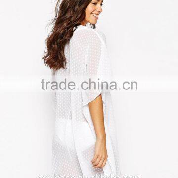 Relaxed Fit V-neck Semi-sheer Kaftan Embroidered Dot Kaftan Dress photo-3