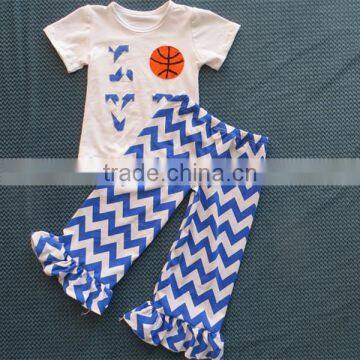 Boutique Chevron Suit Short Sleeve Shirt With Basketball Design Baby Sport Suit Cheap China Wholesale Clothing YW-071 photo-2