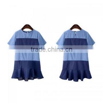 Cotton Plus Size One-piece Dress Loose Patchwork Striped Blue Top Selling Products 2017 photo-2