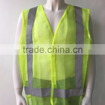 Hi vis yellow polyester traffic sleeveless safety vest with reflective tapes