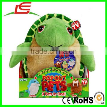 Hot Sale Turtle Dolphin Walrus 3 Stuffed Animals In One Transforming Plush Toys with Crammed Inside