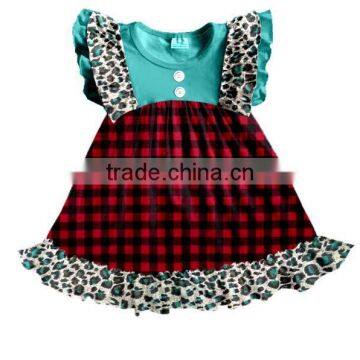 CH00296YIWU BOYA Cotton milk silk ruffle dress kids clothes buffalo and cheetah prints wearing boutique dresses