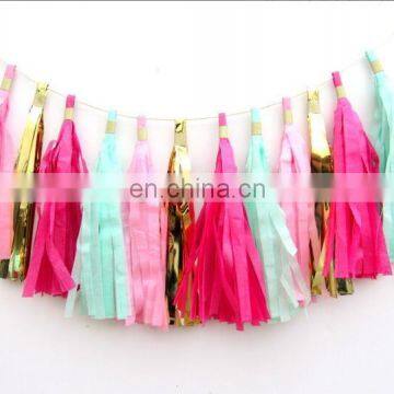 Pink Green and Gold Tissue Paper Tassels Wedding Party Decorations DIY Garland