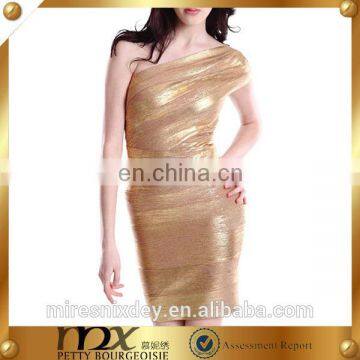 Sexy gold one shoulder women bandage dress