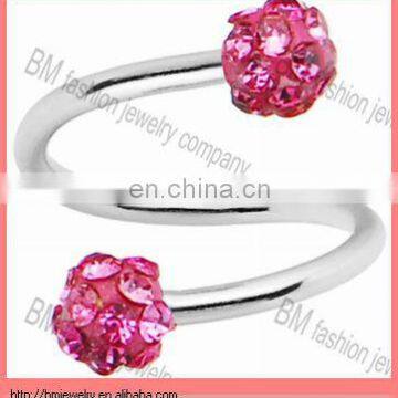 16 Gauge Pink Ferido Crystal Ball Spiral Twister Ring piercing jewelry