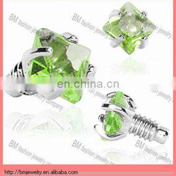 2mm Green Prong Set Square Gem Dermal Top Jewelry Body Piercing