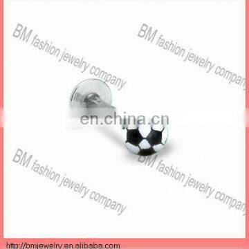 Charming hot wholesale football acrylic ball lip rings body piercing jewelry