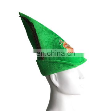 Novelty Carnival Peter Pan hat Custom Logo Green Cone Pointed party hat with feather for halloween MCH-2479