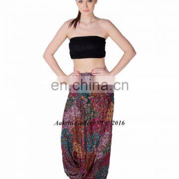 Pink Women Jumpsuit Hippie Aladdin Peacock Print Rayon Harem Pants Wholesale From India